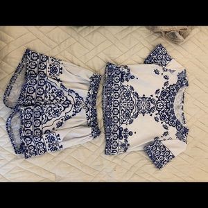 blue and white two piece set